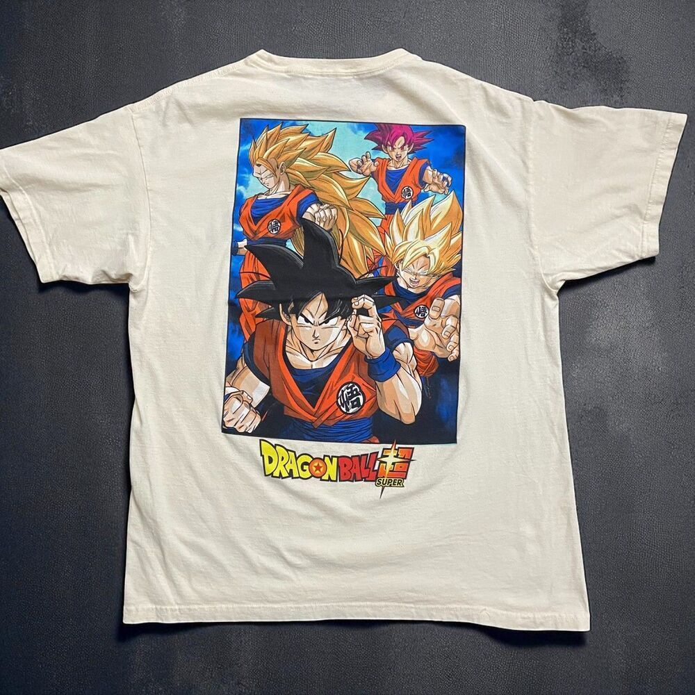 Dragon Ball Z Super Goku Anime Animation Cream Graphic Tee Men's Size Large